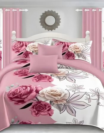 Modern All-Season Bedding Set – 10pcs & 8pcs, 100% Cotton, Soft & Lightweight, Includes Pillow Covers & Stylish Curtains