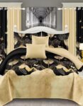 Yellow & Black Modern All-Season Bedding Set – 10pcs & 8pcs, 100% Cotton, Soft & Lightweight, Includes Pillow Covers & Stylish Curtains