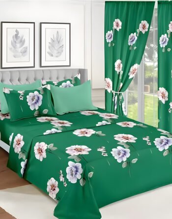 Green Modern All-Season Bedding Set – 10pcs & 8pcs, 100% Cotton, Soft & Lightweight, Includes Pillow Covers & Stylish Curtains