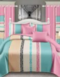Pink & Cream Modern All-Season Bedding Set – 10pcs & 8pcs, 100% Cotton, Soft & Lightweight, Includes Pillow Covers & Stylish Curtains