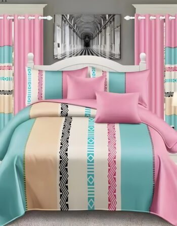Pink & Cream Modern All-Season Bedding Set – 10pcs & 8pcs, 100% Cotton, Soft & Lightweight, Includes Pillow Covers & Stylish Curtains