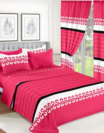 Magenta Modern All-Season Bedding Set – 10pcs & 8pcs, 100% Cotton, Soft & Lightweight, Includes Pillow Covers & Stylish Curtains