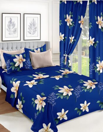 Nevi Blue Modern All-Season Bedding Set – 10pcs & 8pcs, 100% Cotton, Soft & Lightweight, Includes Pillow Covers & Stylish Curtains