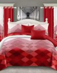 Red & White Modern All-Season Bedding Set – 10pcs & 8pcs, 100% Cotton, Soft & Lightweight, Includes Pillow Covers & Stylish Curtains