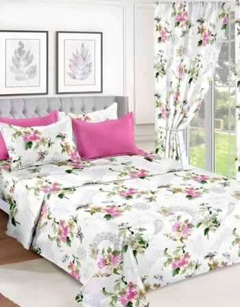 White Modern All-Season Bedding Set – 10pcs & 8pcs, 100% Cotton, Soft & Lightweight, Includes Pillow Covers & Stylish Curtains