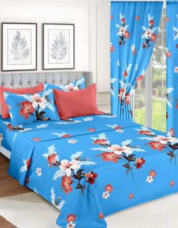 Blue Modern All-Season Bedding Set – 10pcs & 8pcs, 100% Cotton, Soft & Lightweight, Includes Pillow Covers & Stylish Curtains