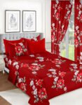 Red Modern All-Season Bedding Set – 10pcs & 8pcs, 100% Cotton, Soft & Lightweight, Includes Pillow Covers & Stylish Curtains