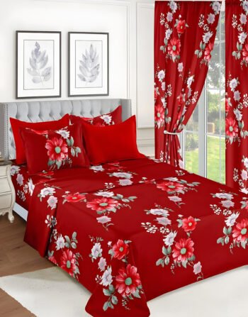 Red Modern All-Season Bedding Set – 10pcs & 8pcs, 100% Cotton, Soft & Lightweight, Includes Pillow Covers & Stylish Curtains