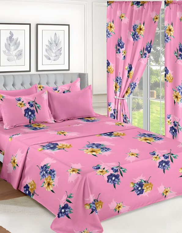 Pink Modern All-Season Bedding Set – 10pcs & 8pcs, 100% Cotton, Soft & Lightweight, Includes Pillow Covers & Stylish Curtains