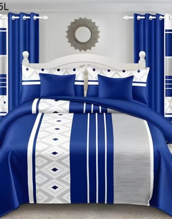 Blue & White Modern All-Season Bedding Set – 10pcs & 8pcs, 100% Cotton, Soft & Lightweight, Includes Pillow Covers & Stylish Curtains