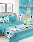 Cyan Modern All-Season Bedding Set – 10pcs & 8pcs, 100% Cotton, Soft & Lightweight, Includes Pillow Covers & Stylish Curtains