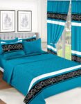 Teal Modern All-Season Bedding Set – 10pcs & 8pcs, 100% Cotton, Soft & Lightweight, Includes Pillow Covers & Stylish Curtains