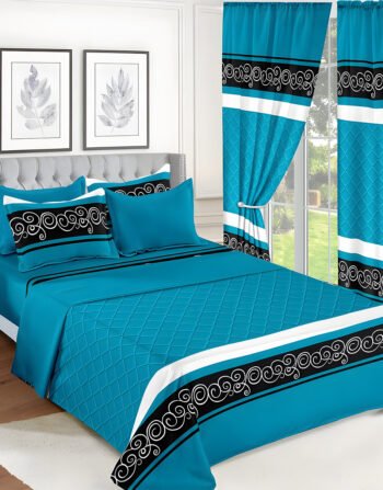 Teal Modern All-Season Bedding Set – 10pcs & 8pcs, 100% Cotton, Soft & Lightweight, Includes Pillow Covers & Stylish Curtains