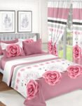 Pink & White Modern All-Season Bedding Set – 10pcs & 8pcs, 100% Cotton, Soft & Lightweight, Includes Pillow Covers & Stylish Curtains