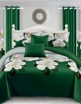 Green Modern All-Season Bedding Set – 10pcs & 8pcs, 100% Cotton, Soft & Lightweight, Includes Pillow Covers & Stylish Curtains