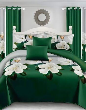 Green Modern All-Season Bedding Set – 10pcs & 8pcs, 100% Cotton, Soft & Lightweight, Includes Pillow Covers & Stylish Curtains