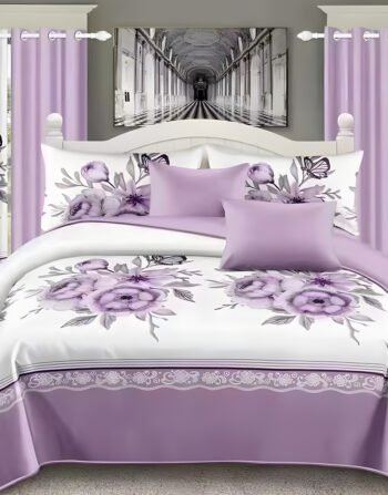 Pink & White Modern All-Season Bedding Set – 10pcs & 8pcs, 100% Cotton, Soft & Lightweight, Includes Pillow Covers & Stylish Curtains