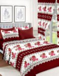 Red & White Modern All-Season Bedding Set – 10pcs & 8pcs, 100% Cotton, Soft & Lightweight, Includes Pillow Covers & Stylish Curtains
