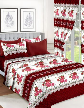 Red & White Modern All-Season Bedding Set – 10pcs & 8pcs, 100% Cotton, Soft & Lightweight, Includes Pillow Covers & Stylish Curtains