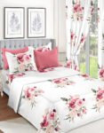 White Modern All-Season Bedding Set – 10pcs & 8pcs, 100% Cotton, Soft & Lightweight, Includes Pillow Covers & Stylish Curtains