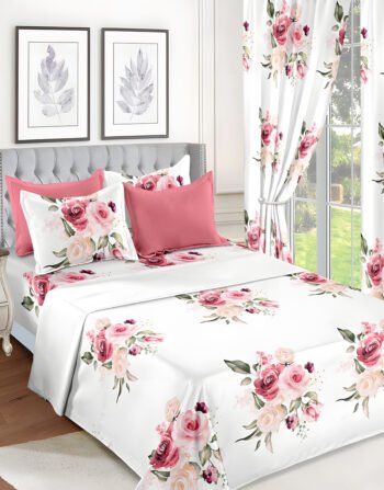 White Modern All-Season Bedding Set – 10pcs & 8pcs, 100% Cotton, Soft & Lightweight, Includes Pillow Covers & Stylish Curtains