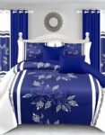 Nevi Blue and white Modern All-Season Bedding Set – 10pcs & 8pcs, 100% Cotton, Soft & Lightweight, Includes Pillow Covers & Stylish Curtains