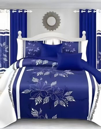 Nevi Blue and white Modern All-Season Bedding Set – 10pcs & 8pcs, 100% Cotton, Soft & Lightweight, Includes Pillow Covers & Stylish Curtains
