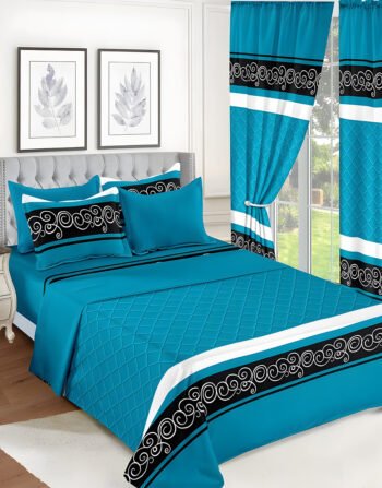 Teal Modern All-Season Bedding Set – 10pcs & 8pcs, 100% Cotton, Soft & Lightweight, Includes Pillow Covers & Stylish Curtains