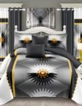 Ash And white Modern All-Season Bedding Set – 10pcs & 8pcs, 100% Cotton, Soft & Lightweight, Includes Pillow Covers & Stylish Curtains