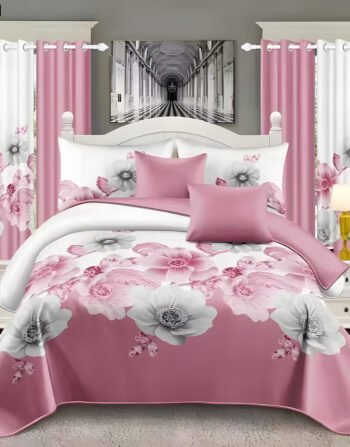 Pink Modern All-Season Bedding Set – 10pcs & 8pcs, 100% Cotton, Soft & Lightweight, Includes Pillow Covers & Stylish Curtains