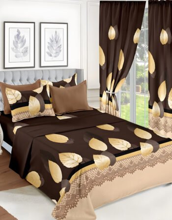 Chocolate color Modern All-Season Bedding Set – 10pcs & 8pcs, 100% Cotton, Soft & Lightweight, Includes Pillow Covers & Stylish Curtains
