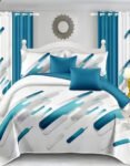White Modern All-Season Bedding Set – 10pcs & 8pcs, 100% Cotton, Soft & Lightweight, Includes Pillow Covers & Stylish Curtains
