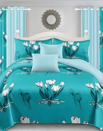 Cyan Modern All-Season Bedding Set – 10pcs & 8pcs, 100% Cotton, Soft & Lightweight, Includes Pillow Covers & Stylish Curtains