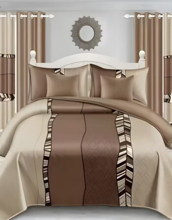 Chocolate color Modern All-Season Bedding Set – 10pcs & 8pcs, 100% Cotton, Soft & Lightweight, Includes Pillow Covers & Stylish Curtains