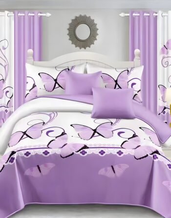 Purple Modern All-Season Bedding Set – 10pcs & 8pcs, 100% Cotton, Soft & Lightweight, Includes Pillow Covers & Stylish Curtains