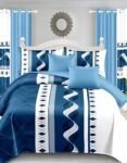 Nevi blue and white Modern All-Season Bedding Set – 10pcs & 8pcs, 100% Cotton, Soft & Lightweight, Includes Pillow Covers & Stylish Curtains