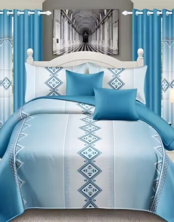 Soft Blue Modern All-Season Bedding Set – 10pcs & 8pcs, 100% Cotton, Soft & Lightweight, Includes Pillow Covers & Stylish Curtains