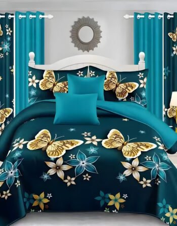 Dark Blue Modern All-Season Bedding Set – 10pcs & 8pcs, 100% Cotton, Soft & Lightweight, Includes Pillow Covers & Stylish Curtains