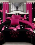 Black Modern All-Season Bedding Set – 10pcs & 8pcs, 100% Cotton, Soft & Lightweight, Includes Pillow Covers & Stylish Curtains