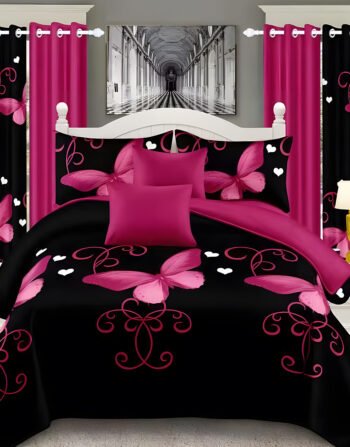 Black Modern All-Season Bedding Set – 10pcs & 8pcs, 100% Cotton, Soft & Lightweight, Includes Pillow Covers & Stylish Curtains