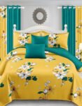 Yellow Modern All-Season Bedding Set – 10pcs & 8pcs, 100% Cotton, Soft & Lightweight, Includes Pillow Covers & Stylish Curtains