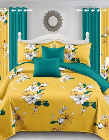 Yellow Modern All-Season Bedding Set – 10pcs & 8pcs, 100% Cotton, Soft & Lightweight, Includes Pillow Covers & Stylish Curtains