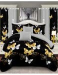 Black Modern All-Season Bedding Set – 10pcs & 8pcs, 100% Cotton, Soft & Lightweight, Includes Pillow Covers & Stylish Curtains