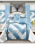 Sky Blue and White Modern All-Season Bedding Set – 10pcs & 8pcs, 100% Cotton, Soft & Lightweight, Includes Pillow Covers & Stylish Curtains