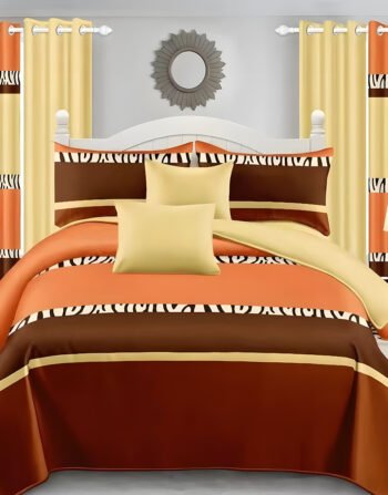 Multi color Modern All-Season Bedding Set – 10pcs & 8pcs, 100% Cotton, Soft & Lightweight, Includes Pillow Covers & Stylish Curtains