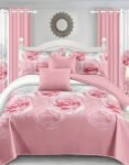 Pink and white Modern All-Season Bedding Set – 10pcs & 8pcs, 100% Cotton, Soft & Lightweight, Includes Pillow Covers & Stylish Curtains