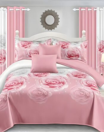 Pink and white Modern All-Season Bedding Set – 10pcs & 8pcs, 100% Cotton, Soft & Lightweight, Includes Pillow Covers & Stylish Curtains