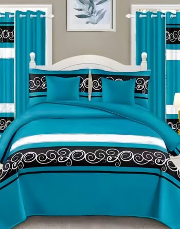 Cyan Modern All-Season Bedding Set – 10pcs & 8pcs, 100% Cotton, Soft & Lightweight, Includes Pillow Covers & Stylish Curtains