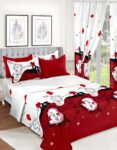 Red & White Modern All-Season Bedding Set – 10pcs & 8pcs, 100% Cotton, Soft & Lightweight, Includes Pillow Covers & Stylish Curtains