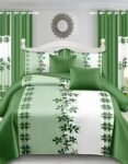 Modern All-Season Green  Bedding Set – 10pcs & 8pcs, 100% Cotton, Soft & Lightweight, Includes Pillow Covers & Stylish Curtains